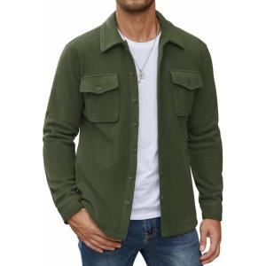 imageCOOFANDY Mens Polar Fleece Shirt Jacket Long Sleeve Casual Button Down Shirts Shacket with PocketsArmy Green
