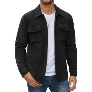 imageCOOFANDY Mens Polar Fleece Shirt Jacket Long Sleeve Casual Button Down Shirts Shacket with PocketsBlack