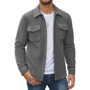 imageCOOFANDY Mens Polar Fleece Shirt Jacket Long Sleeve Casual Button Down Shirts Shacket with PocketsGray