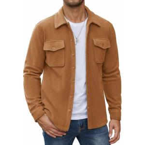 imageCOOFANDY Mens Polar Fleece Shirt Jacket Long Sleeve Casual Button Down Shirts Shacket with PocketsLight Brown