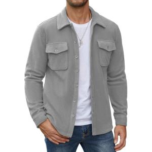 imageCOOFANDY Mens Polar Fleece Shirt Jacket Long Sleeve Casual Button Down Shirts Shacket with PocketsLight Gray