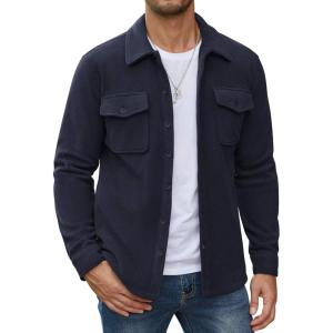 imageCOOFANDY Mens Polar Fleece Shirt Jacket Long Sleeve Casual Button Down Shirts Shacket with PocketsNavy Blue
