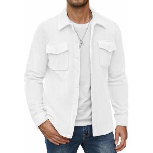 imageCOOFANDY Mens Polar Fleece Shirt Jacket Long Sleeve Casual Button Down Shirts Shacket with PocketsWhite