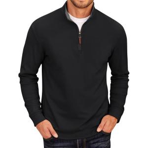 imageCOOFANDY Mens Quarter Zip Fleece Pullover Lightweight Mock Neck SweatshirtBlack
