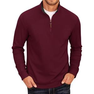imageCOOFANDY Mens Quarter Zip Fleece Pullover Lightweight Mock Neck SweatshirtBurgundy