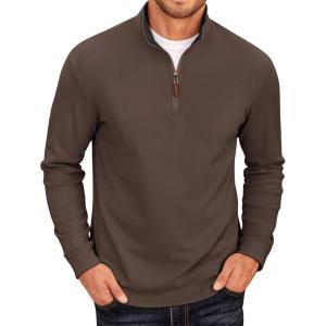 imageCOOFANDY Mens Quarter Zip Fleece Pullover Lightweight Mock Neck SweatshirtChestnut Brown
