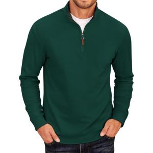imageCOOFANDY Mens Quarter Zip Fleece Pullover Lightweight Mock Neck SweatshirtDark Green