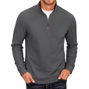 imageCOOFANDY Mens Quarter Zip Fleece Pullover Lightweight Mock Neck SweatshirtDark Grey