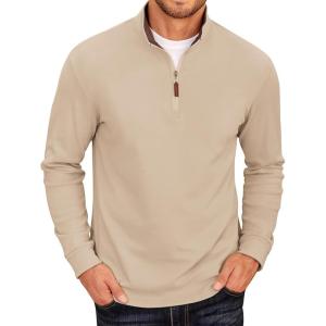 imageCOOFANDY Mens Quarter Zip Fleece Pullover Lightweight Mock Neck SweatshirtKhaki