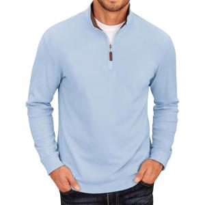 imageCOOFANDY Mens Quarter Zip Fleece Pullover Lightweight Mock Neck SweatshirtLight Blue