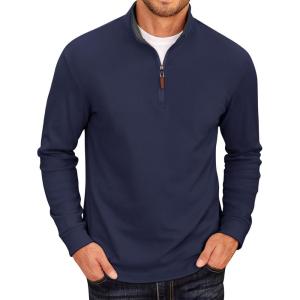 imageCOOFANDY Mens Quarter Zip Fleece Pullover Lightweight Mock Neck SweatshirtNavy Blue