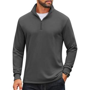 imageCOOFANDY Mens Quarter Zip Pullover Mock Neck Quilted Sweatshirt Lightweight Slim Fit Casual Long Sleeve Polo ShirtDark Grey