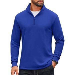 imageCOOFANDY Mens Quarter Zip Pullover Mock Neck Quilted Sweatshirt Lightweight Slim Fit Casual Long Sleeve Polo ShirtDeep Blue