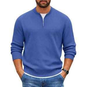 imageCOOFANDY Mens Quarter Zip Pullover Slim Fit Knit Sweater Lightweight Mock Neck Casual SweatersBlue