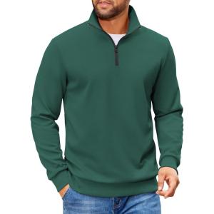 imageCOOFANDY Mens Quarter Zip Pullover Sweatshirts Lightweight Long Sleeve Mock Neck Sweater PoloGreen