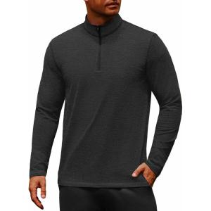 imageCOOFANDY Mens Quarter Zip Up Pullover Long Sleeve Sweatshirt 14 Zip Golf Shirt Winter Fleece Lined Thermal PulloverBlack