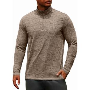 imageCOOFANDY Mens Quarter Zip Up Pullover Long Sleeve Sweatshirt 14 Zip Golf Shirt Winter Fleece Lined Thermal PulloverBrown