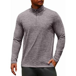imageCOOFANDY Mens Quarter Zip Up Pullover Long Sleeve Sweatshirt 14 Zip Golf Shirt Winter Fleece Lined Thermal PulloverLight Grey