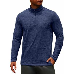 imageCOOFANDY Mens Quarter Zip Up Pullover Long Sleeve Sweatshirt 14 Zip Golf Shirt Winter Fleece Lined Thermal PulloverNavy Blue