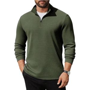 imageCOOFANDY Mens Quarter Zip Up Pullover Long Sleeve Sweatshirt Mock Neck Golf Polo SweaterArmy Green