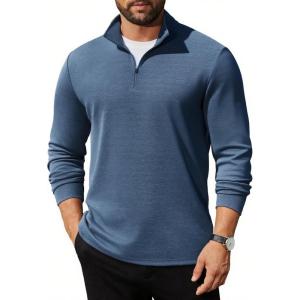 imageCOOFANDY Mens Quarter Zip Up Pullover Long Sleeve Sweatshirt Mock Neck Golf Polo SweaterBlue