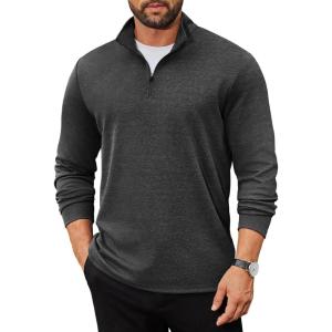 imageCOOFANDY Mens Quarter Zip Up Pullover Long Sleeve Sweatshirt Mock Neck Golf Polo SweaterDark Grey