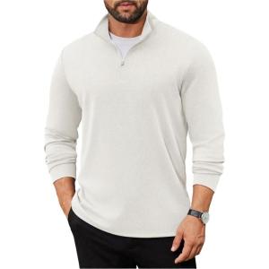imageCOOFANDY Mens Quarter Zip Up Pullover Long Sleeve Sweatshirt Mock Neck Golf Polo SweaterWhite