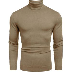 imageCOOFANDY Mens Slim Fit Turtleneck Sweater Casual Basic Knitted Long Sleeve Pullover SweaterKhaki
