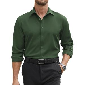 imageCOOFANDY Mens Stretch Dress Shirts Long Sleeve Button Down Shirt Regular Fit Formal Business ShirtsDeep Green