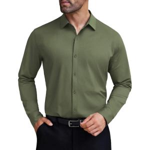 imageCOOFANDY Mens Stretch Dress Shirts Long Sleeve Button Down Shirt Wrinkle Free Formal Business ShirtsArmy Green