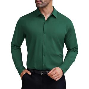 imageCOOFANDY Mens Stretch Dress Shirts Long Sleeve Button Down Shirt Wrinkle Free Formal Business ShirtsGreen