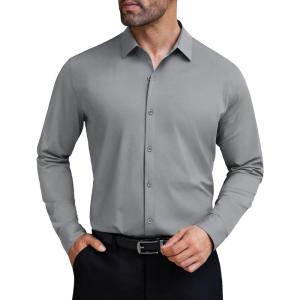 imageCOOFANDY Mens Stretch Dress Shirts Long Sleeve Button Down Shirt Wrinkle Free Formal Business ShirtsLight Grey