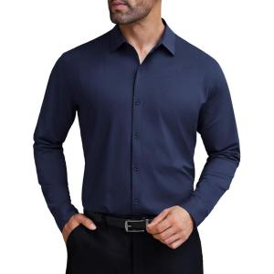 imageCOOFANDY Mens Stretch Dress Shirts Long Sleeve Button Down Shirt Wrinkle Free Formal Business ShirtsNavy Blue