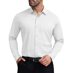 imageCOOFANDY Mens Stretch Dress Shirts Long Sleeve Button Down Shirt Wrinkle Free Formal Business ShirtsWhite