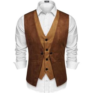 imageCOOFANDY Mens Suede Leather Vest Layered Style Dress Vest Waistcoat