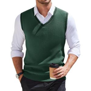 imageCOOFANDY Mens Sweater Vest V Neck Sleeveless Sweater Slim Fit Casual Knitted Pullover SweaterGreen and Black Stripe
