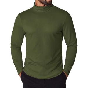imageCOOFANDY Mens Turtleneck Shirt Long Sleeve Pullover Sweater Slim Fit Lightweight Thermal Undershirt TopsArmy Green
