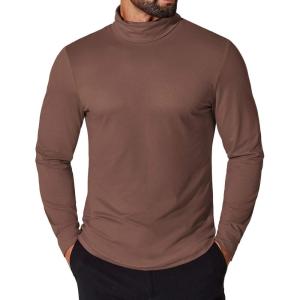 imageCOOFANDY Mens Turtleneck Shirt Long Sleeve Pullover Sweater Slim Fit Lightweight Thermal Undershirt TopsBrown