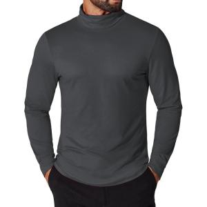 imageCOOFANDY Mens Turtleneck Shirt Long Sleeve Pullover Sweater Slim Fit Lightweight Thermal Undershirt TopsDeep Grey