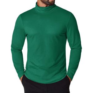imageCOOFANDY Mens Turtleneck Shirt Long Sleeve Pullover Sweater Slim Fit Lightweight Thermal Undershirt TopsGreen