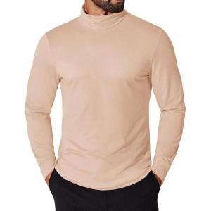 imageCOOFANDY Mens Turtleneck Shirt Long Sleeve Pullover Sweater Slim Fit Lightweight Thermal Undershirt TopsLight Khaki