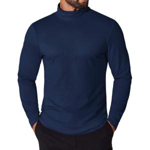 imageCOOFANDY Mens Turtleneck Shirt Long Sleeve Pullover Sweater Slim Fit Lightweight Thermal Undershirt TopsNavy Blue