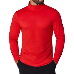 imageCOOFANDY Mens Turtleneck Shirt Long Sleeve Pullover Sweater Slim Fit Lightweight Thermal Undershirt TopsRed