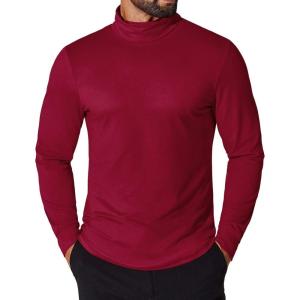 imageCOOFANDY Mens Turtleneck Shirt Long Sleeve Pullover Sweater Slim Fit Lightweight Thermal Undershirt TopsWine Red