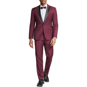 imageCOOFANDY Mens Tuxedo Suit Set Slim Fit 2 Piece One Button Blazer Jacket Pants for WeddingDinnerPromWine Red