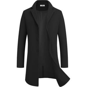 imageCOOFANDY Mens Wool Blend Coat Winter Trench Coats Notched Lapel Collar Single Breasted Overcoat Classic Peacoat With PocketsBlack