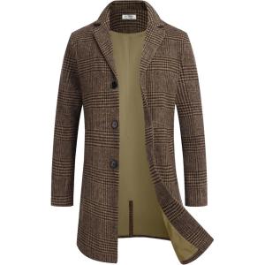 imageCOOFANDY Mens Wool Blend Coat Winter Trench Coats Notched Lapel Collar Single Breasted Overcoat Classic Peacoat With PocketsBrown Plaid
