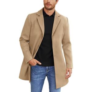 imageCOOFANDY Mens Wool Blend Coat Winter Trench Coats Notched Lapel Collar Single Breasted Overcoat Classic Peacoat With PocketsKhaki