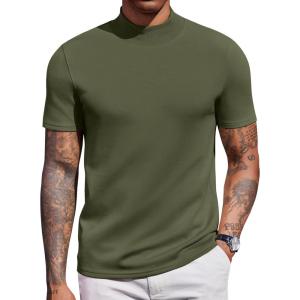 imageCOOFANDY Mock Turtleneck for Men Short Sleeve Casual Stylish Basic Top Stretch Sweater SkinFriendly MaterialArmy Green