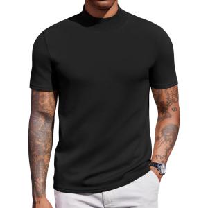 imageCOOFANDY Mock Turtleneck for Men Short Sleeve Casual Stylish Basic Top Stretch Sweater SkinFriendly MaterialBlack